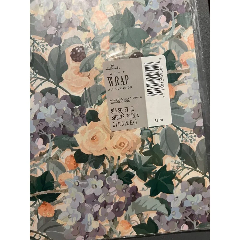 Lot of 3 Vintage Hallmark‎ All Occasions Sealed Gift Wrap Roses & Wildflowers